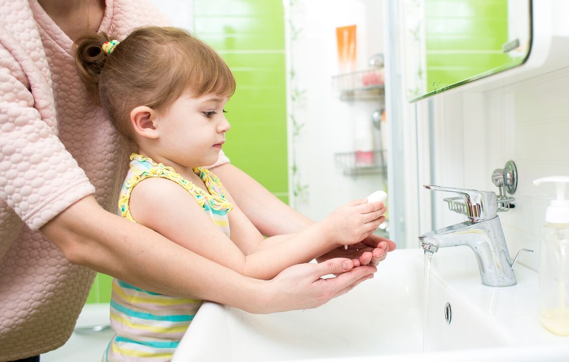 hand washing with soap to prevent parasitic infection